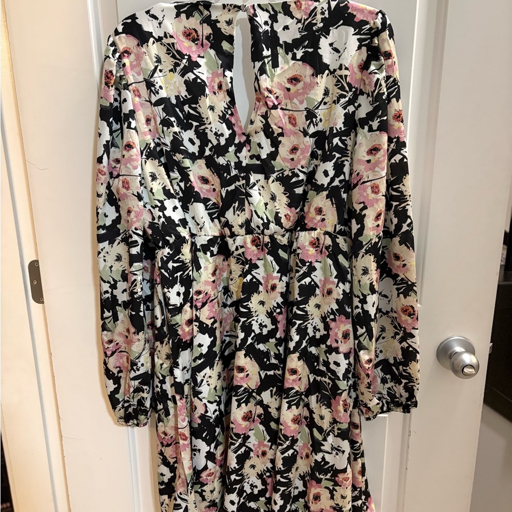 Floral V-Neck Mini Babydoll Empire Bubble Dress - Picture 4 of 6